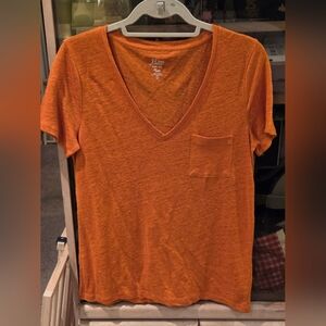 J. Crew Women's Orange Linen V-Neck Tee